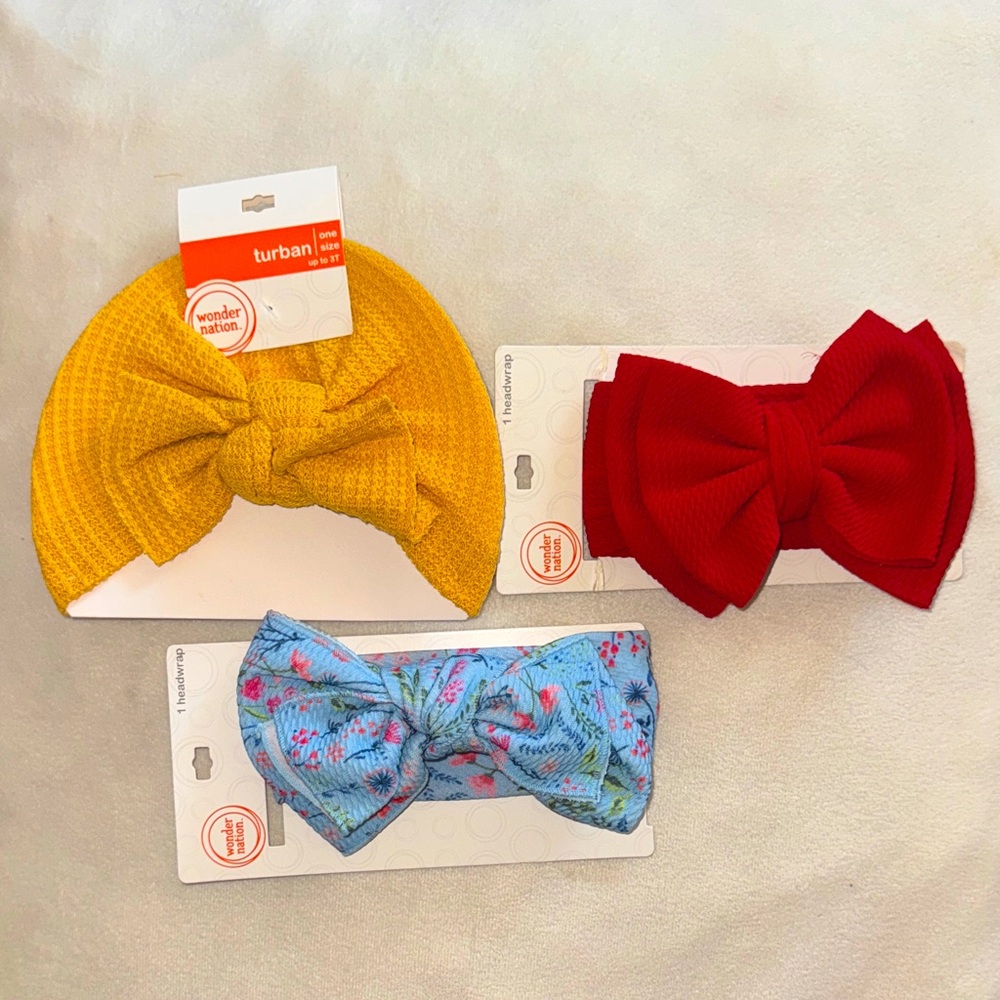 Wonder Nation Kids Bow Headband Trio - Yellow, Red, Blue NWT Little Girls Bows